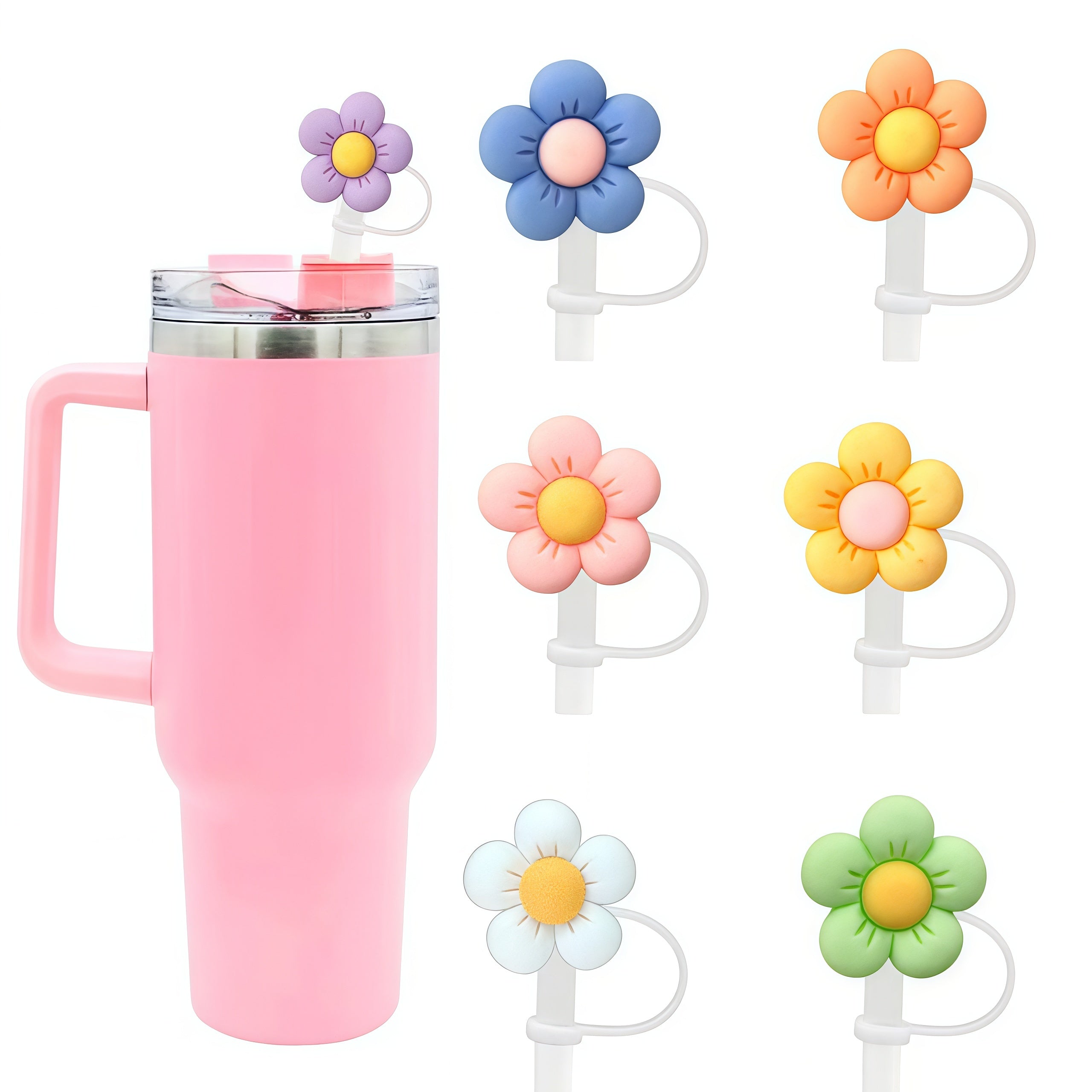 7pcs Flower Design Straw Cover (No Cup/Straw)